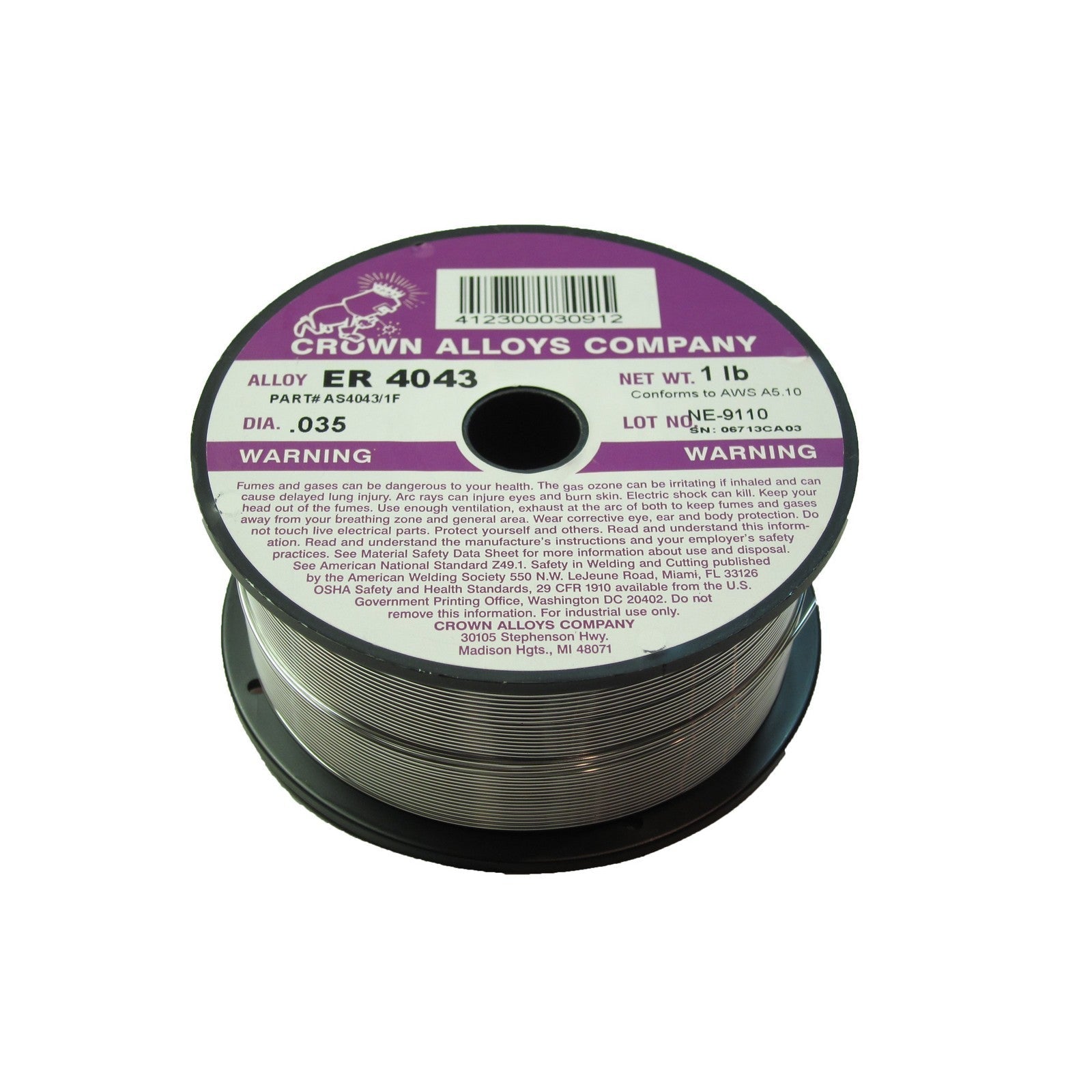 Crown Alloy .035 x 1# ER 4043 Aluminum MIG 1 lb SPOOL (AS4043/1F)