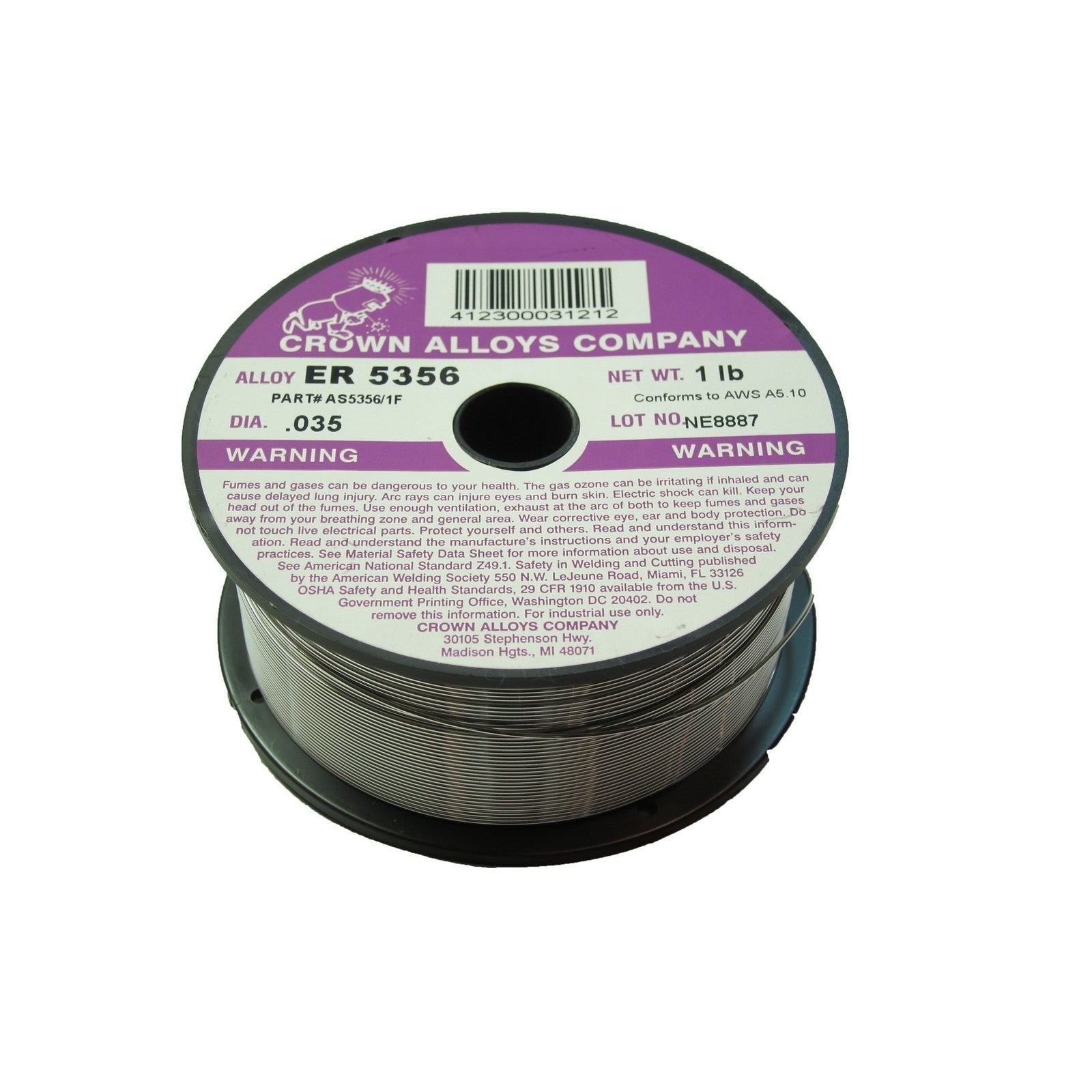 Crown Alloy .035 x 1# ER 5356 Aluminum MIG 1 lb SPOOL (AS5356/1F)