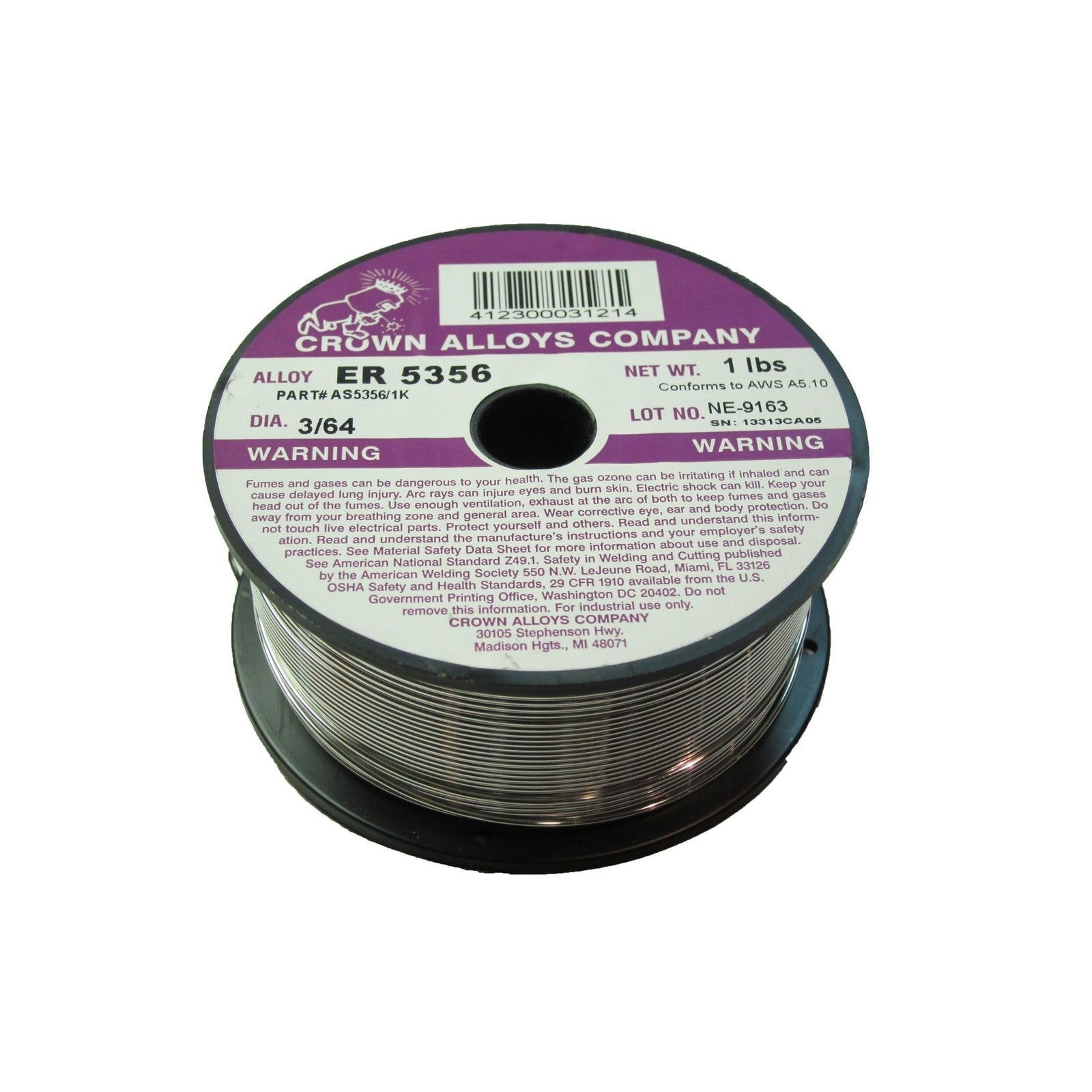 Crown Alloy 3/64 x 1# ER 5356 Aluminum MIG 1 lb SPOOL (AS5356/1K)