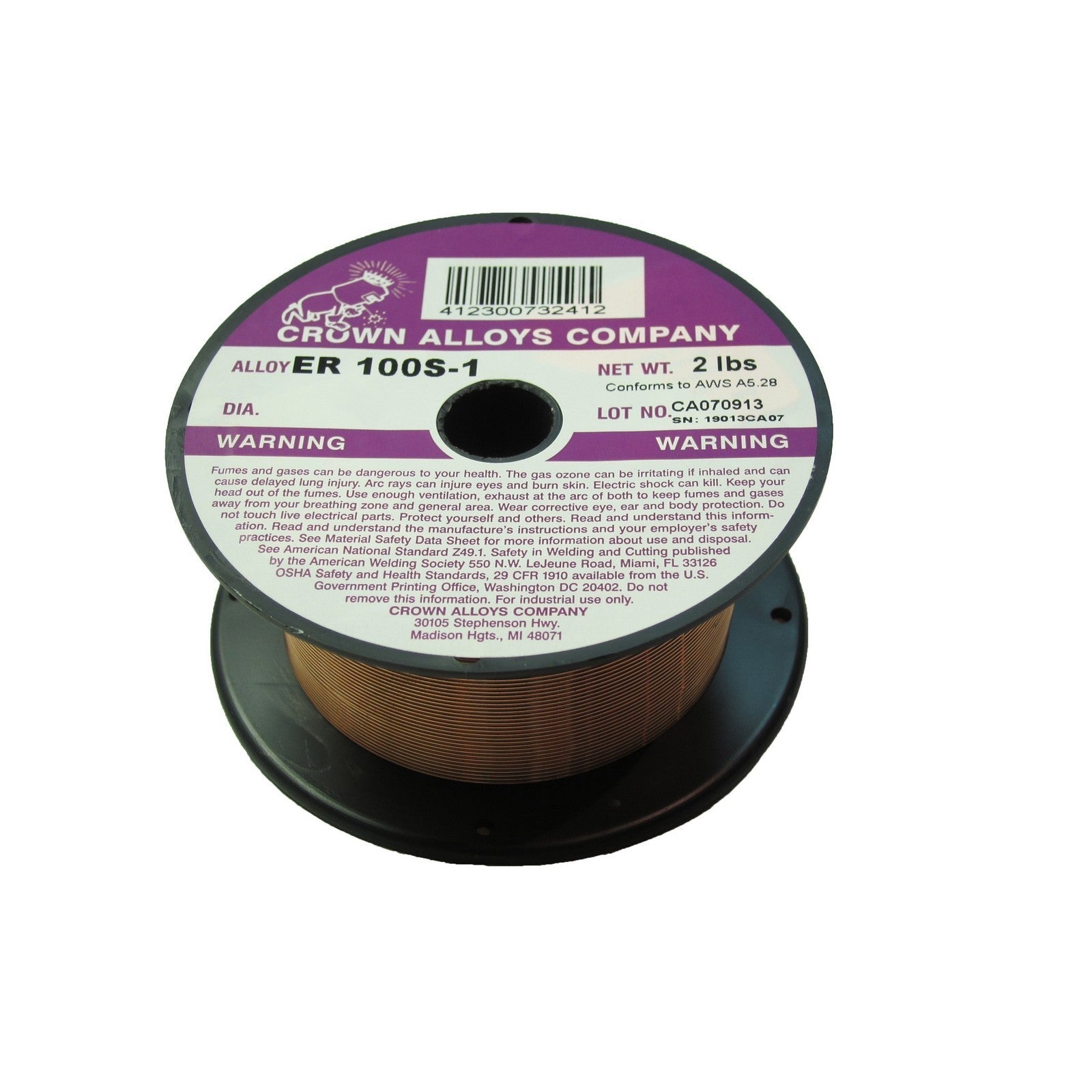 Crown Alloy .035 x 2# ER 100S-1 High-Strength Steel (ER 100S-1) MIG 2 lb SPOOL (MS100/1F)