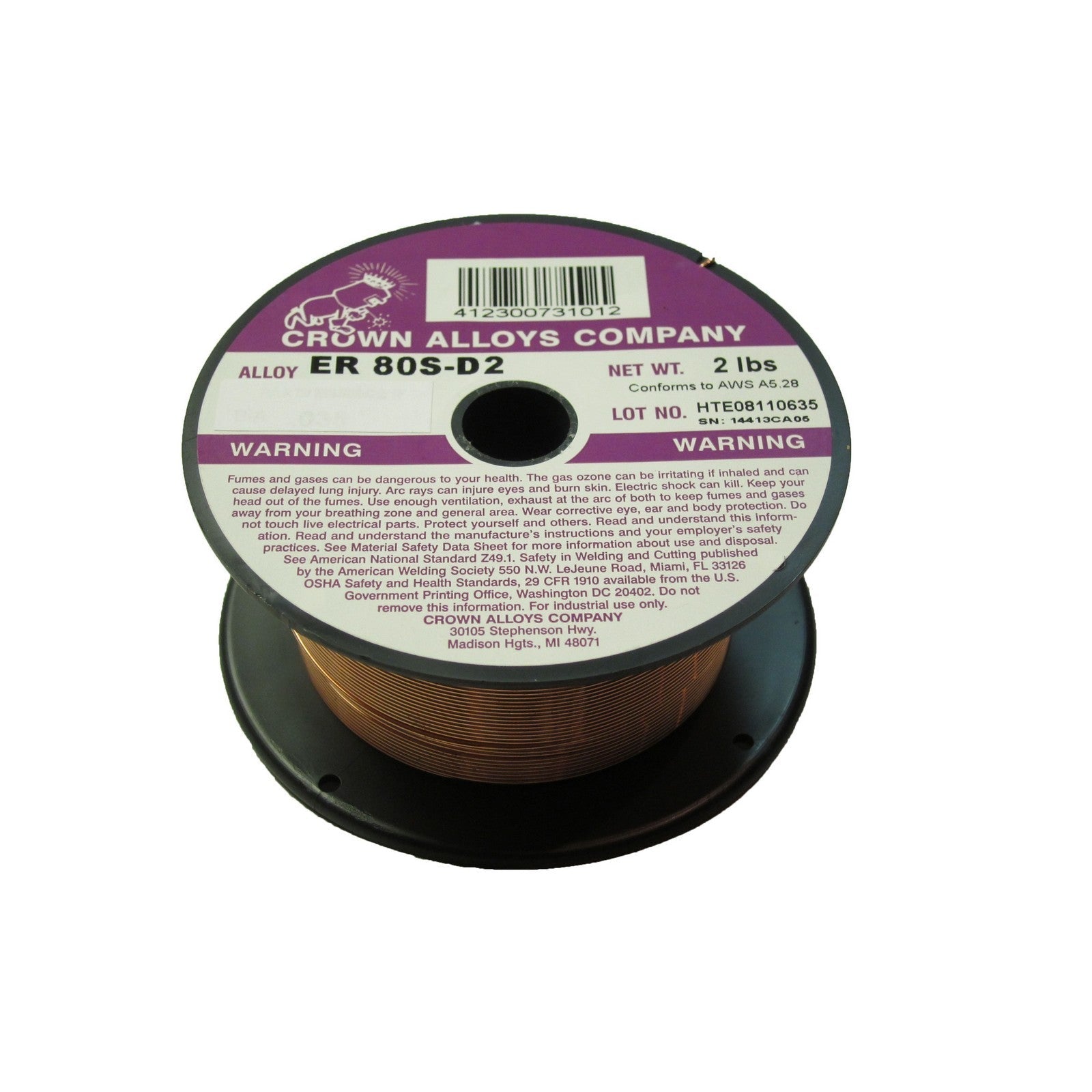 Crown Alloy .035 x 2# ER 80S-D2 Steel MIG 2 lb SPOOL (MS80SD2/1F)