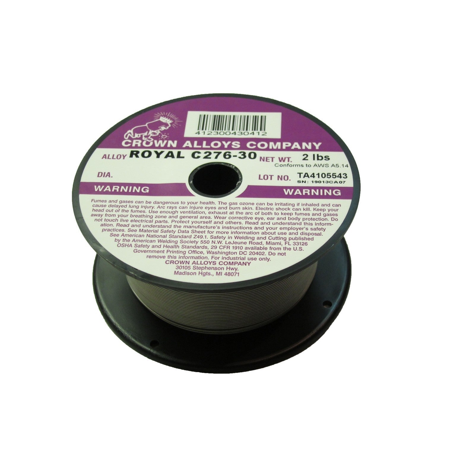 Crown Alloy .035 x 2# ROYAL C276-30 Nickel-Chromium-Moly (ER NiCrMo-4) MIG 2 lb SPOOL (RSC276/1F)