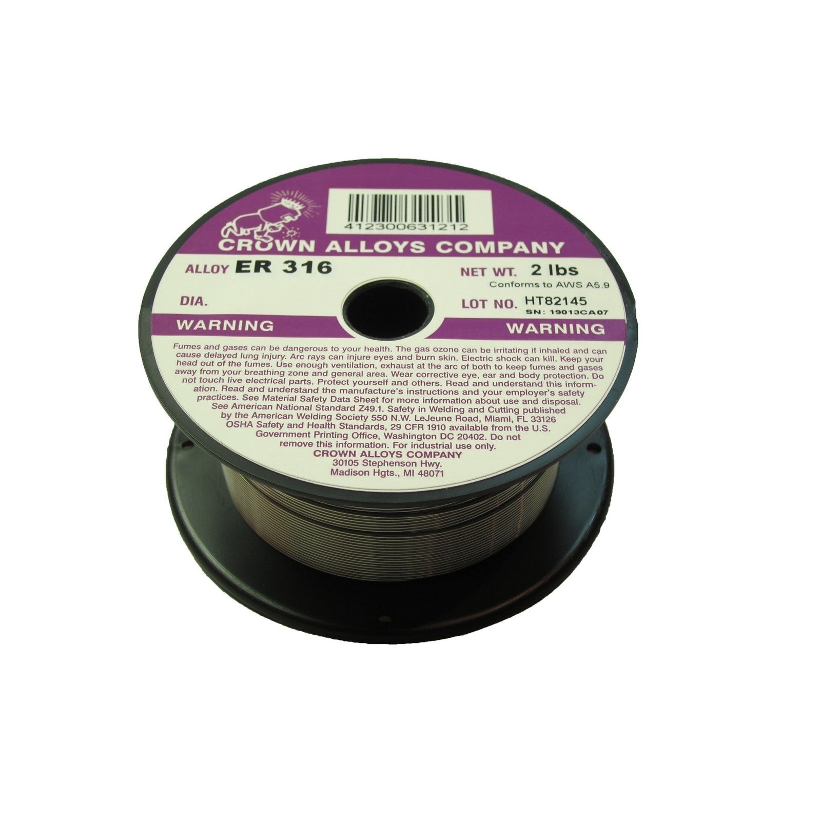 Crown Alloy .045 x 2# ER 316 Stainless Steel MIG 2 lb SPOOL (SS316/1G)