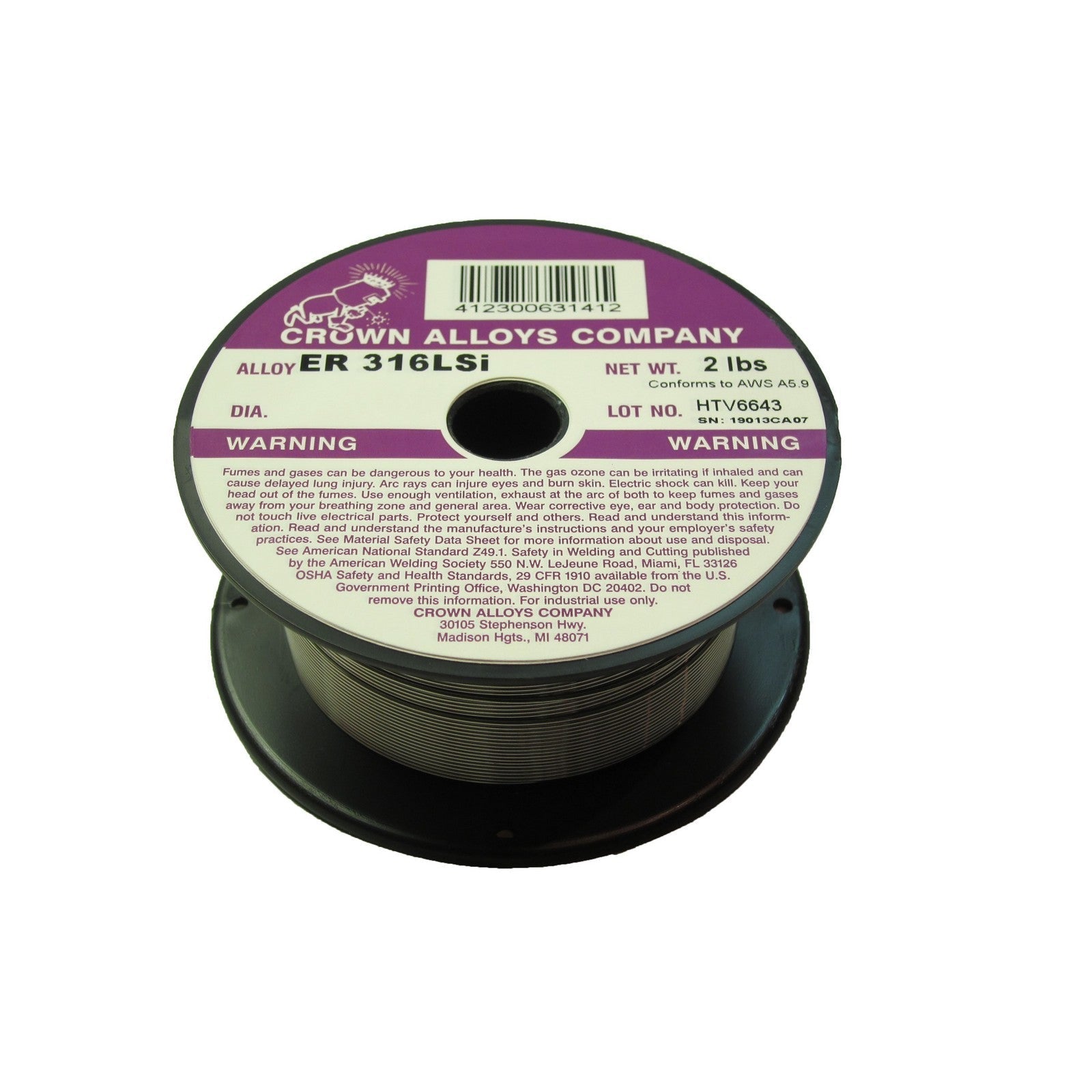 Crown Alloy .030 x 2# ER 316LSI Stainless Steel MIG 2 lb SPOOL (SS316/1ZE)