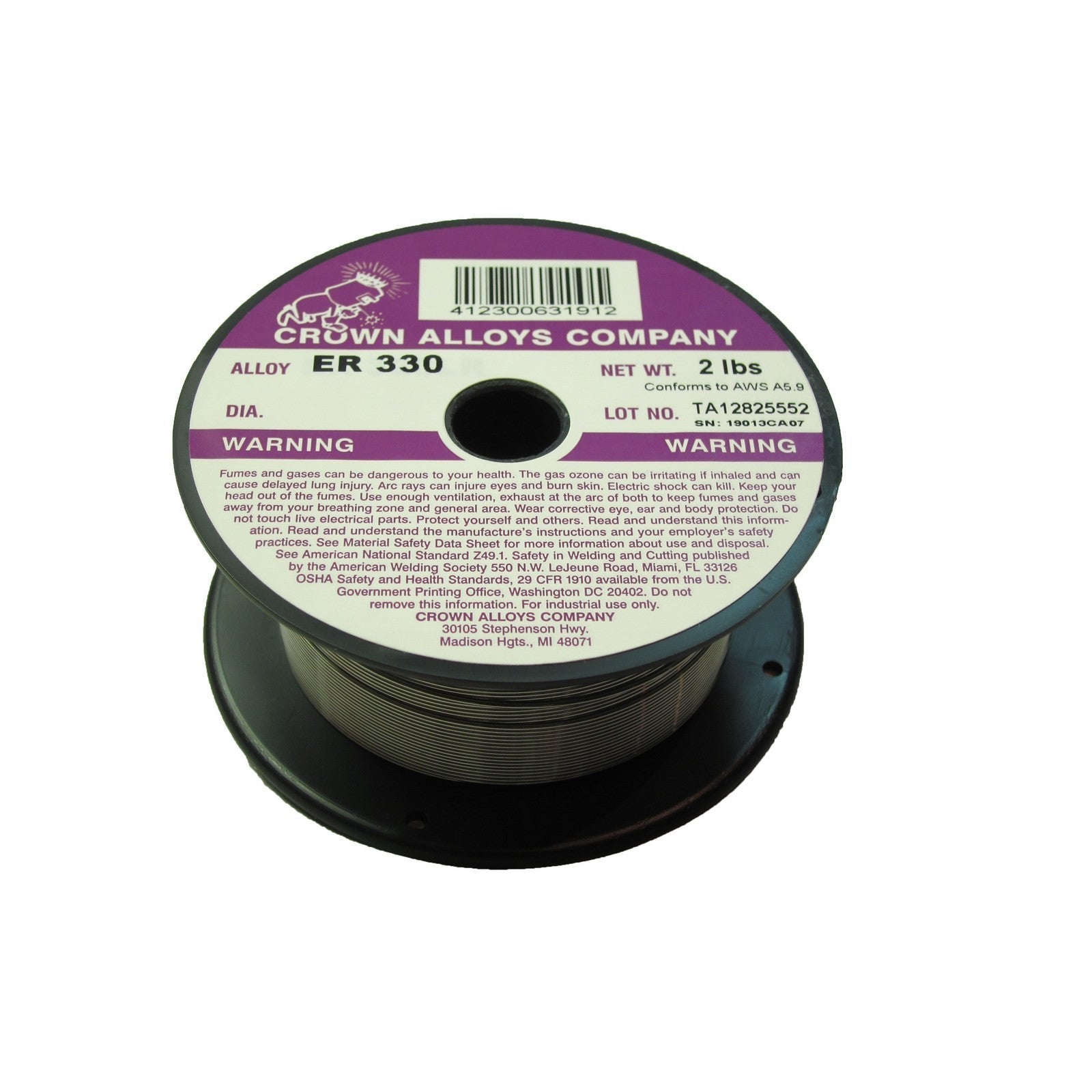 Crown Alloy .035 x 2# ER 330 Stainless Steel MIG 2 lb SPOOL (SS330/1F)