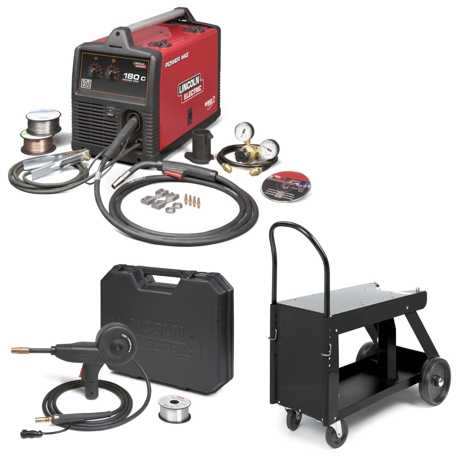 Lincoln Power MIG 180C MIG Welder Pkg. with Deluxe Cart K520 And Spool Gun (K2473-2)